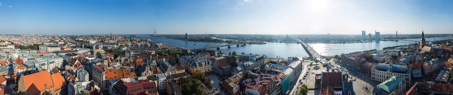Old Town, Daugava River and bridges in Riga, Latvia