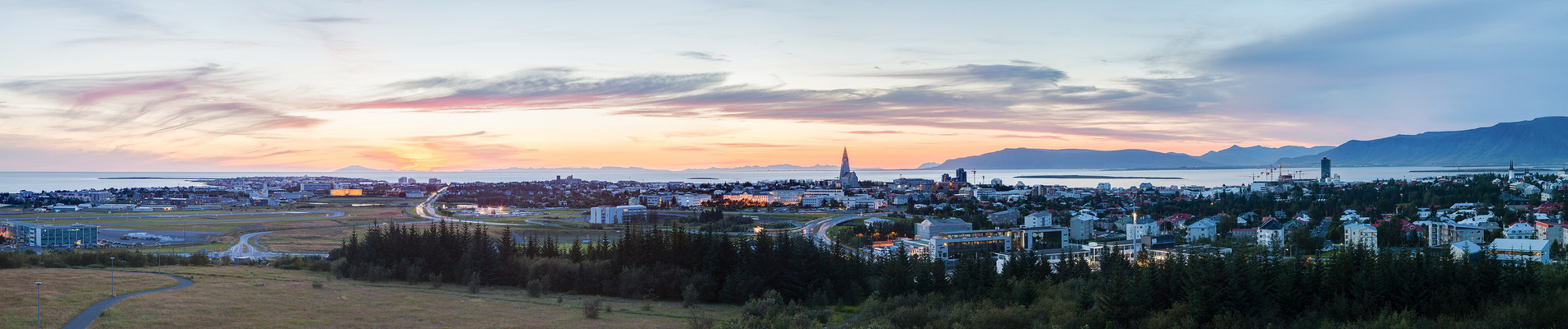 Reykjavik skyline, bay and mountains in Iceland