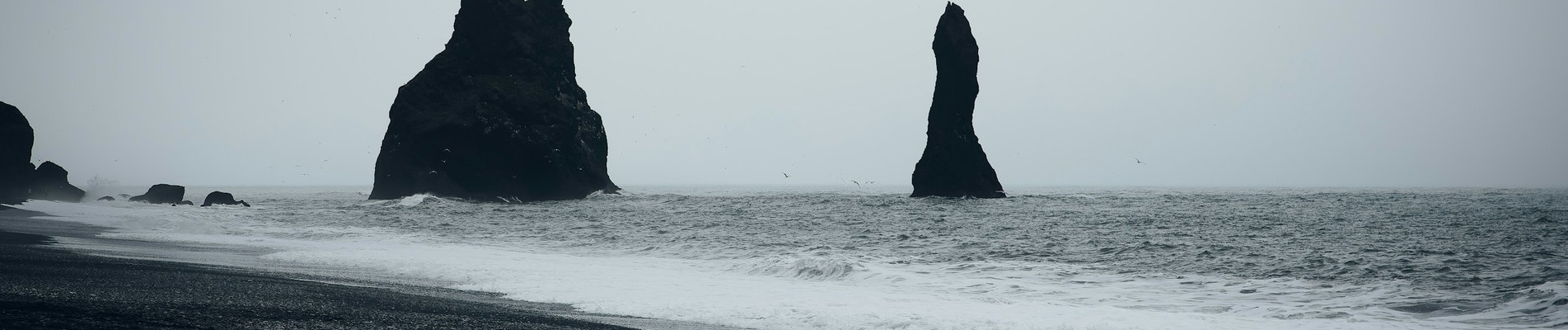 Reynisfjara black sand beach and sea stacks near Vik, Iceland